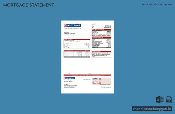 HDFC Bank Hypothekenabrechnung Indien (Word- und PDF-Beispiel)
